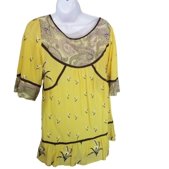 Vtg Lithe Anthropologie yellow boho tunic dress - Picture 3 of 12